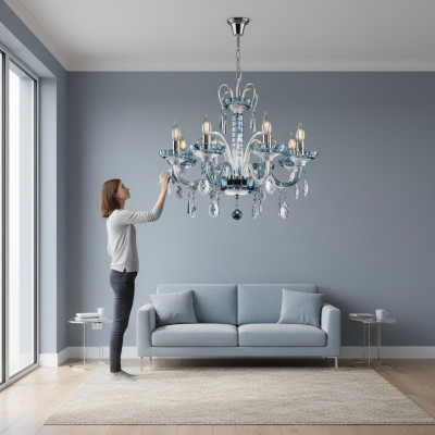Design Chandelier Bohemia Ceiling Light Blue Crystal Lamp Lamps Lighting