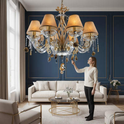 Luster Crystal Chandelier Hanging Light Bohemia Ceiling Lamp