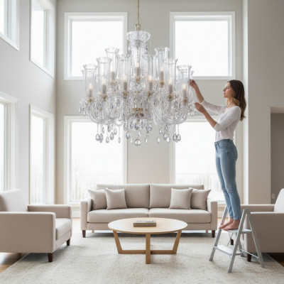 XXL Lamp 24x Chandelier Palace Villa D'Este Lights Crystal Lamp Chandelier