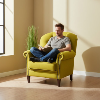 Wingback armchair upholstered sofa single-seater relax Chesterfield.