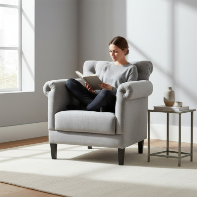 Armchair Club Lounge Designer Chair Upholstered Sofa Single Seater Relax TV Grey