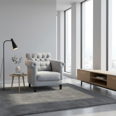 Armchair Club Lounge Designer Chair Upholstered Sofa Single Seater Relax TV Grey