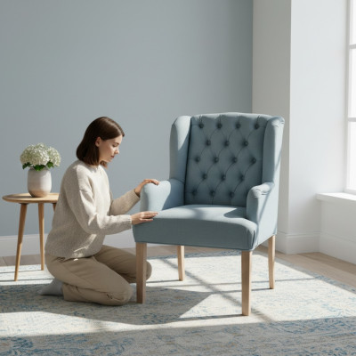 Blue Chesterfield Chair Hotel Furniture Seat Upholstered Chair Armchair