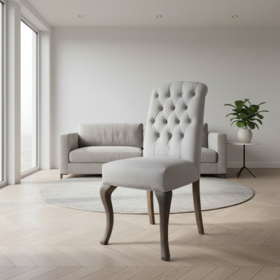 Gray Chesterfield x6 Armchairs Designer Wooden Legs Luxurious Set of 6