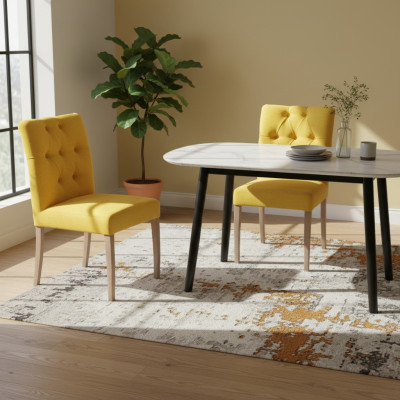 Designer yellow chairs Chesterfield set chair x2-set