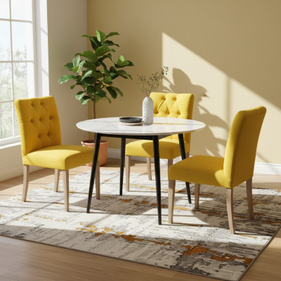 Modern Designer Chesterfield Chairs Yellow Chair Set Stylish Upholstered Chairs x10 pcs.