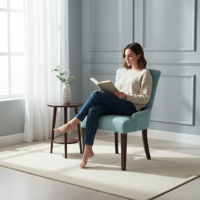 Light blue set of 4 designer Chesterfield upholstered chairs