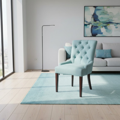 Light blue set of 4 designer Chesterfield upholstered chairs