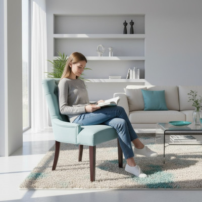 Modern Light Blue Chesterfield Chair Set Designer Armchairs Luxurious Seating Furniture