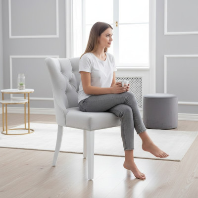Gray Chesterfield Seating Group Modern Dining Room Upholstered Chairs Luxury Seater