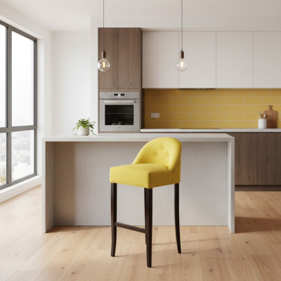 Yellow Bar Stool Set 6-Piece Set Fabric Seats Luxurious Seating Furniture