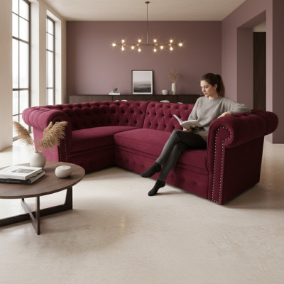 Chesterfield sectional upholstered sofa corner set velvet upholstered seats corner sofas