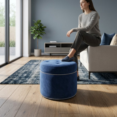 Chesterfield Pouf Textile Footstool Round Stool Upholstered Stool Seat Pouf New