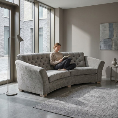 Three-seater half-round couch Chesterfield upholstered sofa couches beige
