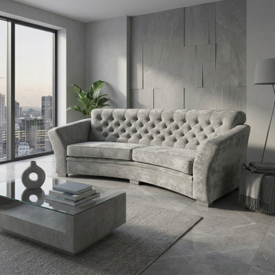 Three-seater half-round couch Chesterfield upholstered sofa couches beige