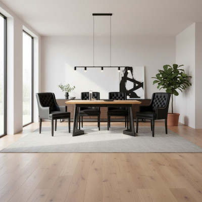Modern oval dining table designer black Chesterfield chairs 7-piece set