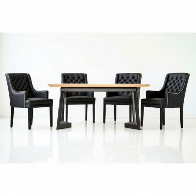 Modern oval dining table designer black Chesterfield chairs 7-piece set