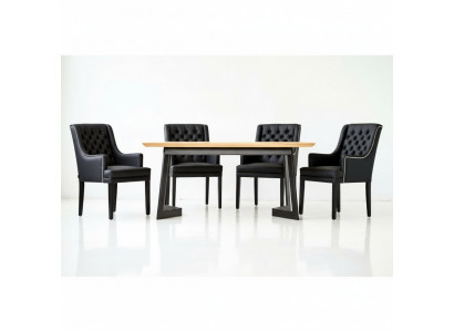 Modern oval dining table designer black Chesterfield chairs 7-piece set