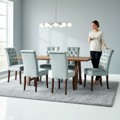 Dining Room Table Set: 4 Chesterfield Armchairs, 5-Piece Dining Room Set
