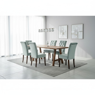 Dining Room Table Set: 4 Chesterfield Armchairs, 5-Piece Dining Room Set