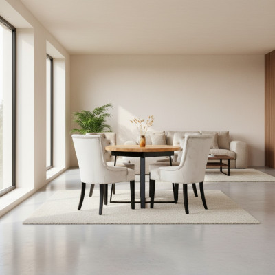 Dining set: Table + 4 Chesterfield chairs, wooden seat upholstery set