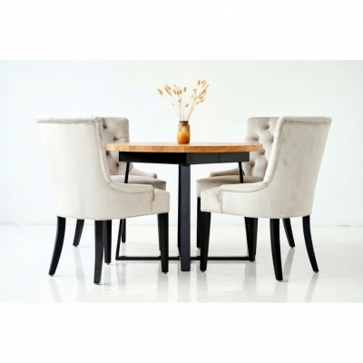 Dining set: Table + 4 Chesterfield chairs, wooden seat upholstery set