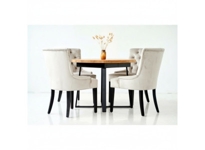 Dining set: Table + 4 Chesterfield chairs, wooden seat upholstery set