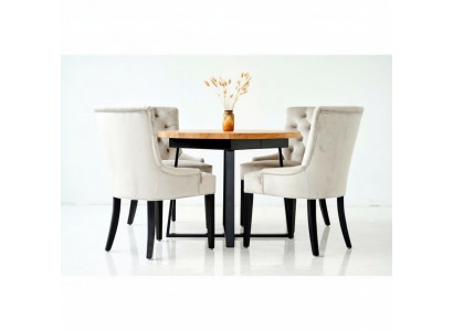 Dining set: Table + 4 Chesterfield chairs, wooden seat upholstery set