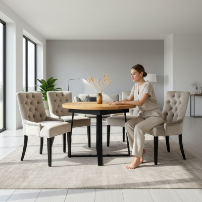 Design dining room table + 6 Chesterfield armchairs seating group chairs