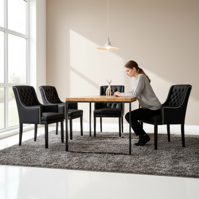 Dining room table + 4 Chesterfield chairs luxury dining room group 5-piece set