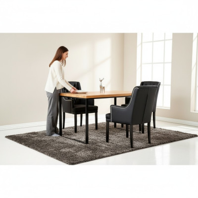 Brown Metal Frame Dining Room Table Designer x6 Chesterfield Upholstered Chairs 7-Piece Set