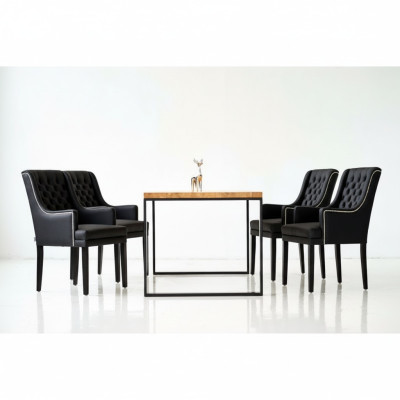 Brown Metal Frame Dining Room Table Designer x6 Chesterfield Upholstered Chairs 7-Piece Set