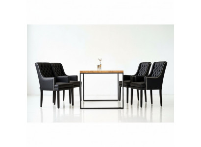 Brown Metal Frame Dining Room Table Designer x6 Chesterfield Upholstered Chairs 7-Piece Set