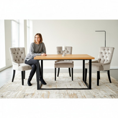 Dining room chair table + 4 Chesterfield chairs group set upholstery