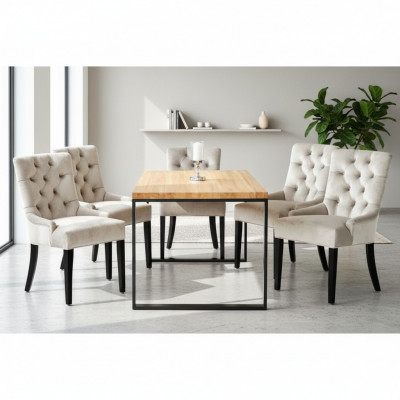 Dining room chair table + 4 Chesterfield chairs group set upholstery