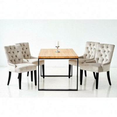 Dining room chair table + 4 Chesterfield chairs group set upholstery