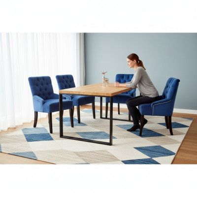 Modern wooden dining table + x6 Chesterfield chairs dining room set 7-piece set.