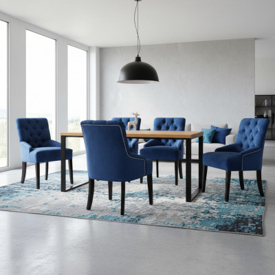 Modern wooden dining table + x6 Chesterfield chairs dining room set 7-piece set.