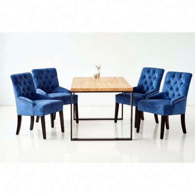 Modern wooden dining table + x6 Chesterfield chairs dining room set 7-piece set.