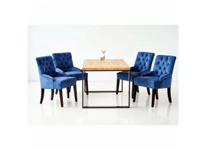 Modern wooden dining table + x6 Chesterfield chairs dining room set 7-piece set.