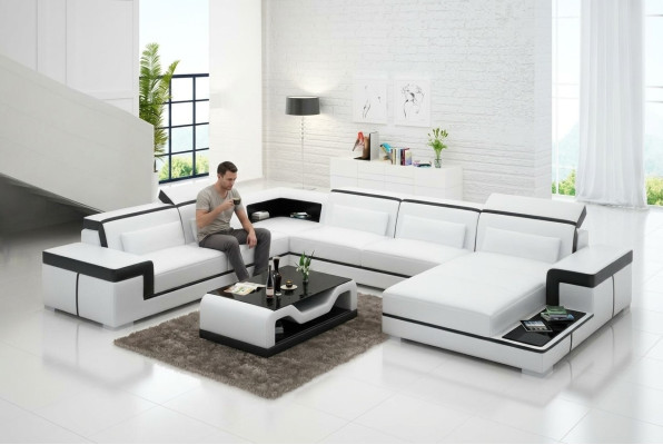 Corner sofa living area sofa U shape upholstered couches leather design illuminated couch