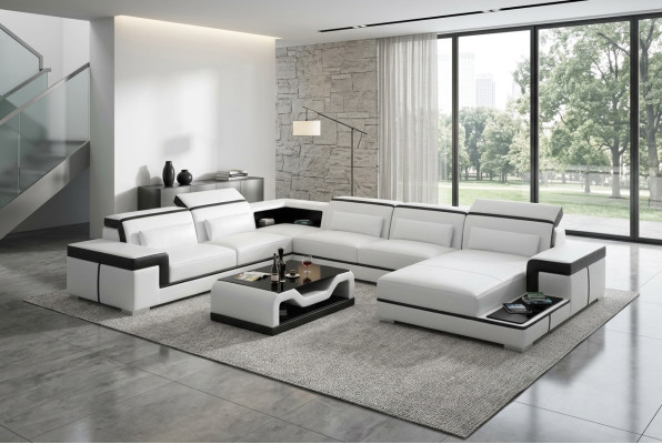 Corner sofa living area sofa U shape upholstered couches leather design illuminated couch