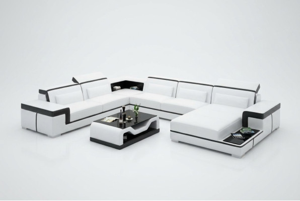 Corner sofa living area sofa U shape upholstered couches leather design illuminated couch