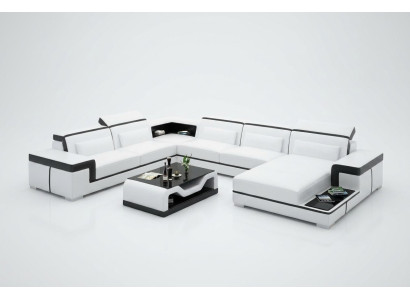 Corner sofa living area sofa U shape upholstered couches leather design illuminated couch