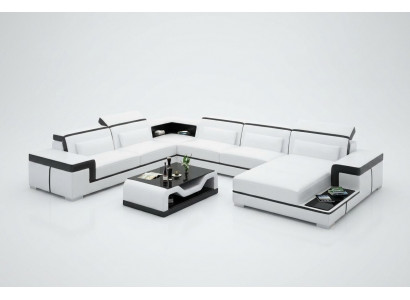 Corner sofa living area sofa U shape upholstered couches leather design illuminated couch