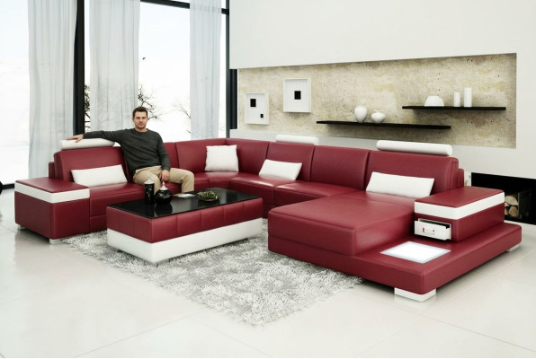 Leather sofa couch living landscape corner sofa suite design modern new sofa light USB
