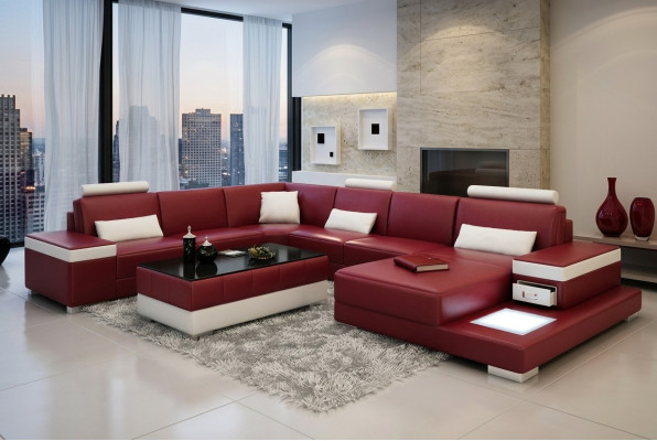 Leather sofa couch living landscape corner sofa suite design modern new sofa light USB