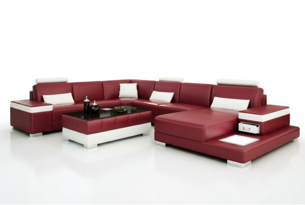 Leather sofa couch living landscape corner sofa suite design modern new sofa light USB