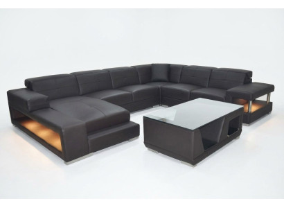 Leather sofa corner living landscape suite design modern corner sofa U-shape with USB