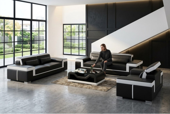 Design leather sofa couch upholstery sofas three-seater living room seat new.